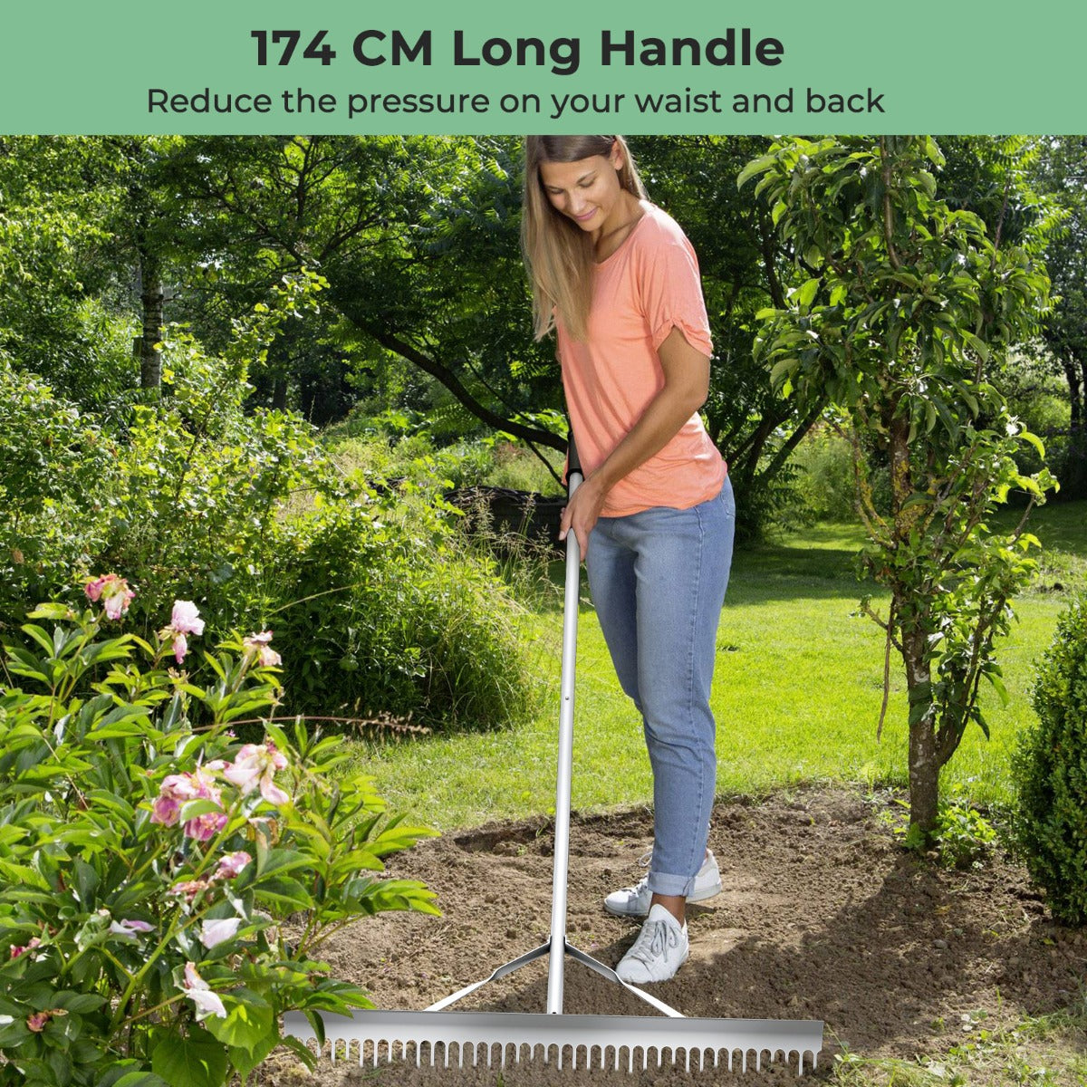 Livsk costway twee aluminium tuinharken 91 cm brede kop landschapshark met 174 cm lange steel en 36 tanden tuingereedschap 4