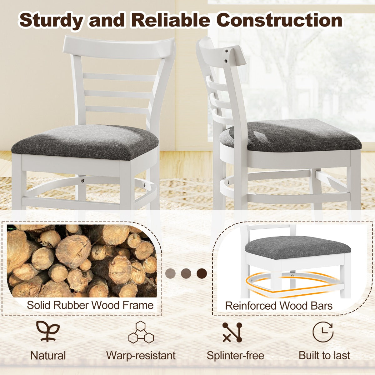 LIVSK Eetkamerstoelen Set - Ergonomisch Ontwerp - Stevig Rubberhout - Draagvermogen 180 kg - Ademend Stof of Kunstleer - Naturel