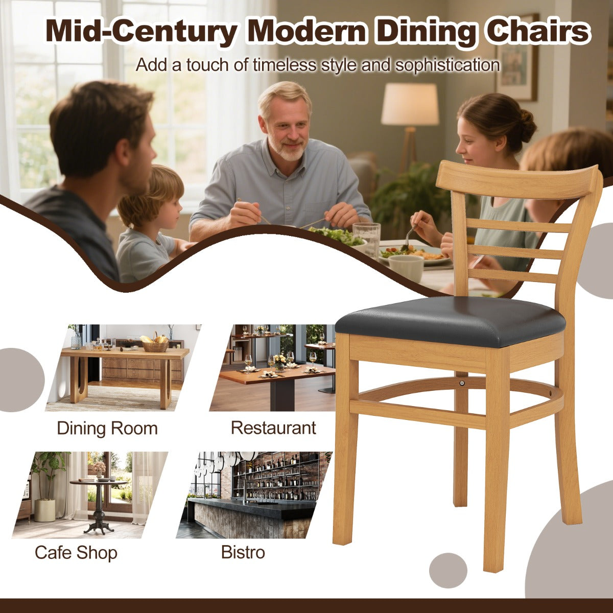 LIVSK Eetkamerstoelen Set van 2 - Rubberhouten Frame - Verbeterd Zitcomfort - Keuze Stof of Kunstleer - Tot 180 kg - Naturel +