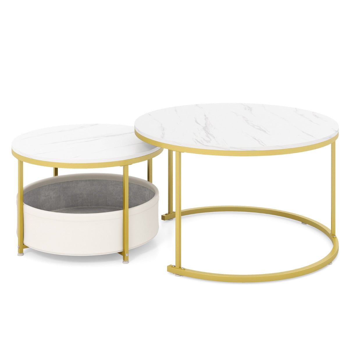 Livsk costway tweedelige salontafelset nestbare salontafels met geweven stoffen manden wit goud 1 1
