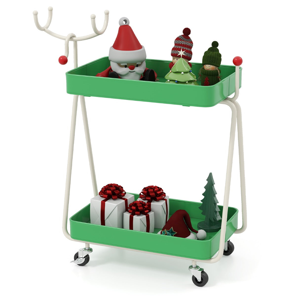 Livsk costway tweelaags bijzettafel in de vorm van een rendier kerstmis servicetrolley 2