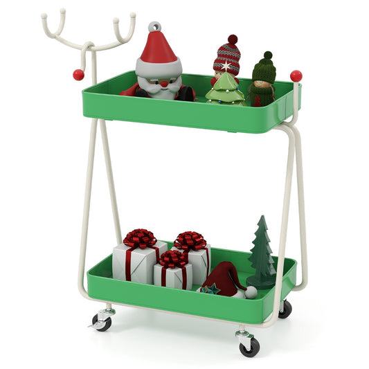 Livsk costway tweelaags bijzettafel in de vorm van een rendier kerstmis servicetrolley 2