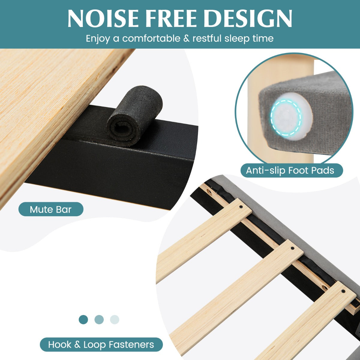 LIVSK Gewatteerd Bedframe met Fluwelen Hoofdeinde - Robuust Metaal met Houten Latten - Tot 500 kg - Onderste Opbergruimte - Grijs