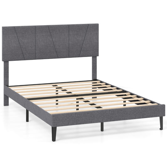 Livsk costway tweepersoonsbedframe met linnen bekleed platformbed met in hoogte verstelbaar geometrisch hoofdeinde 200 x 140 cm