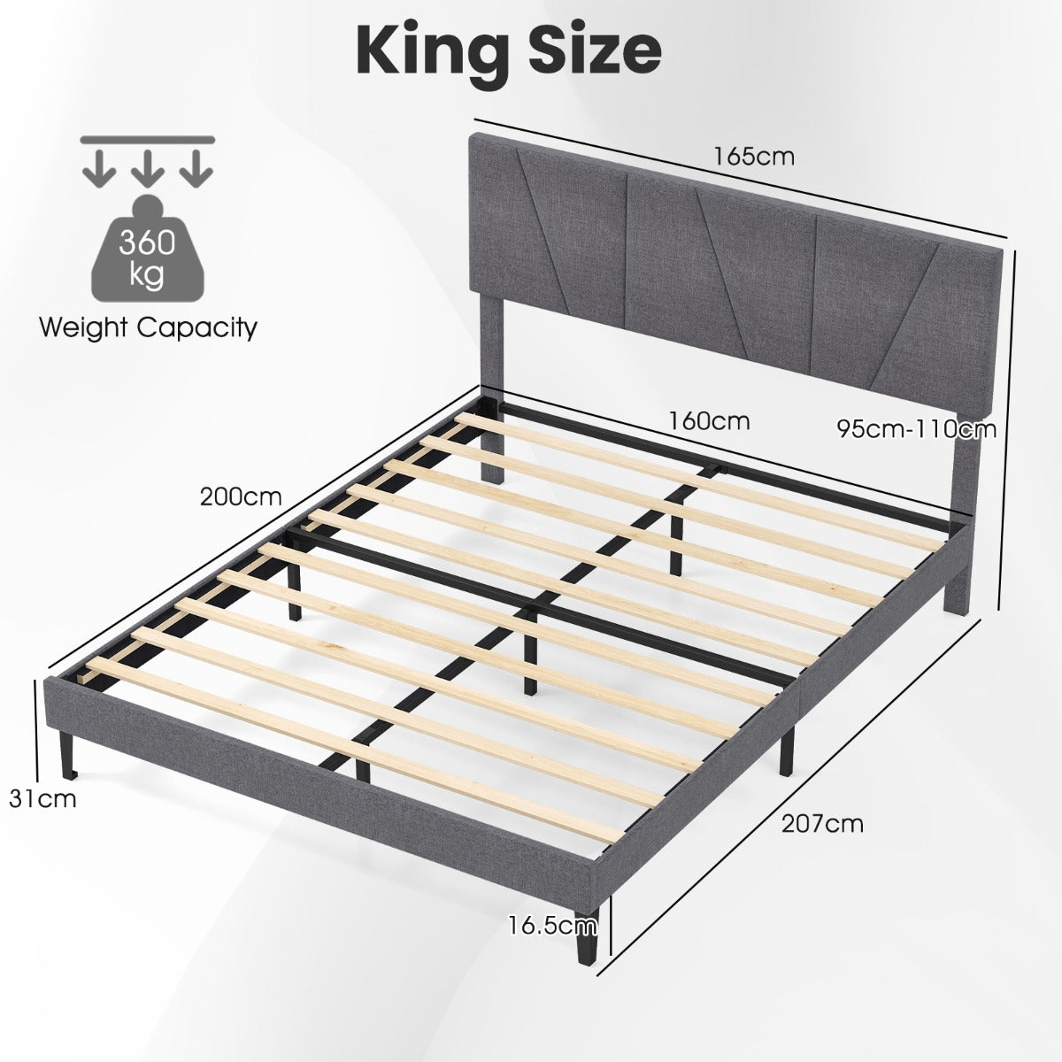 Livsk costway tweepersoonsbedframe met linnen bekleed platformbed met in hoogte verstelbaar geometrisch hoofdeinde 200 x 160 cm 1 1
