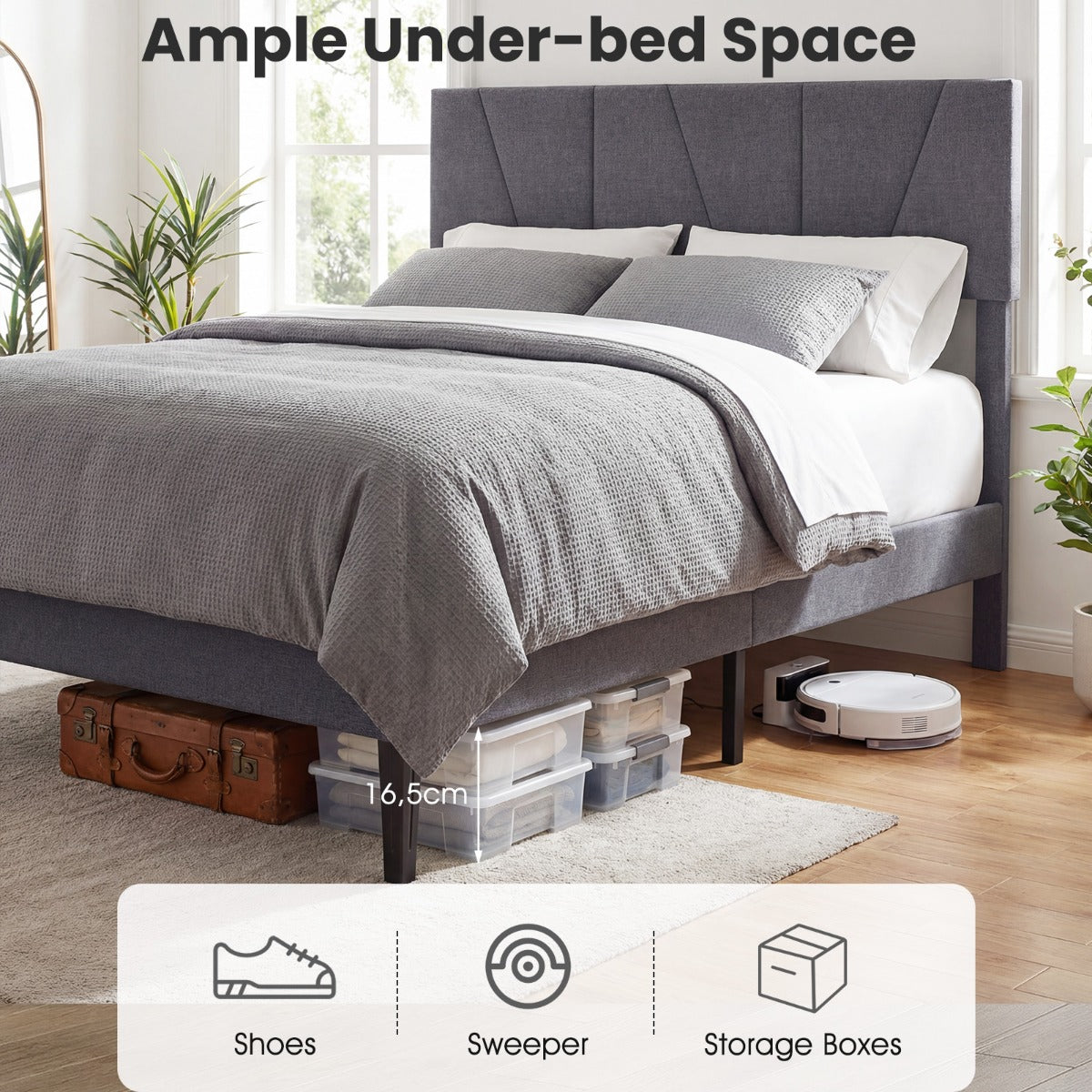 Livsk costway tweepersoonsbedframe met linnen bekleed platformbed met in hoogte verstelbaar geometrisch hoofdeinde 200 x 160 cm 2