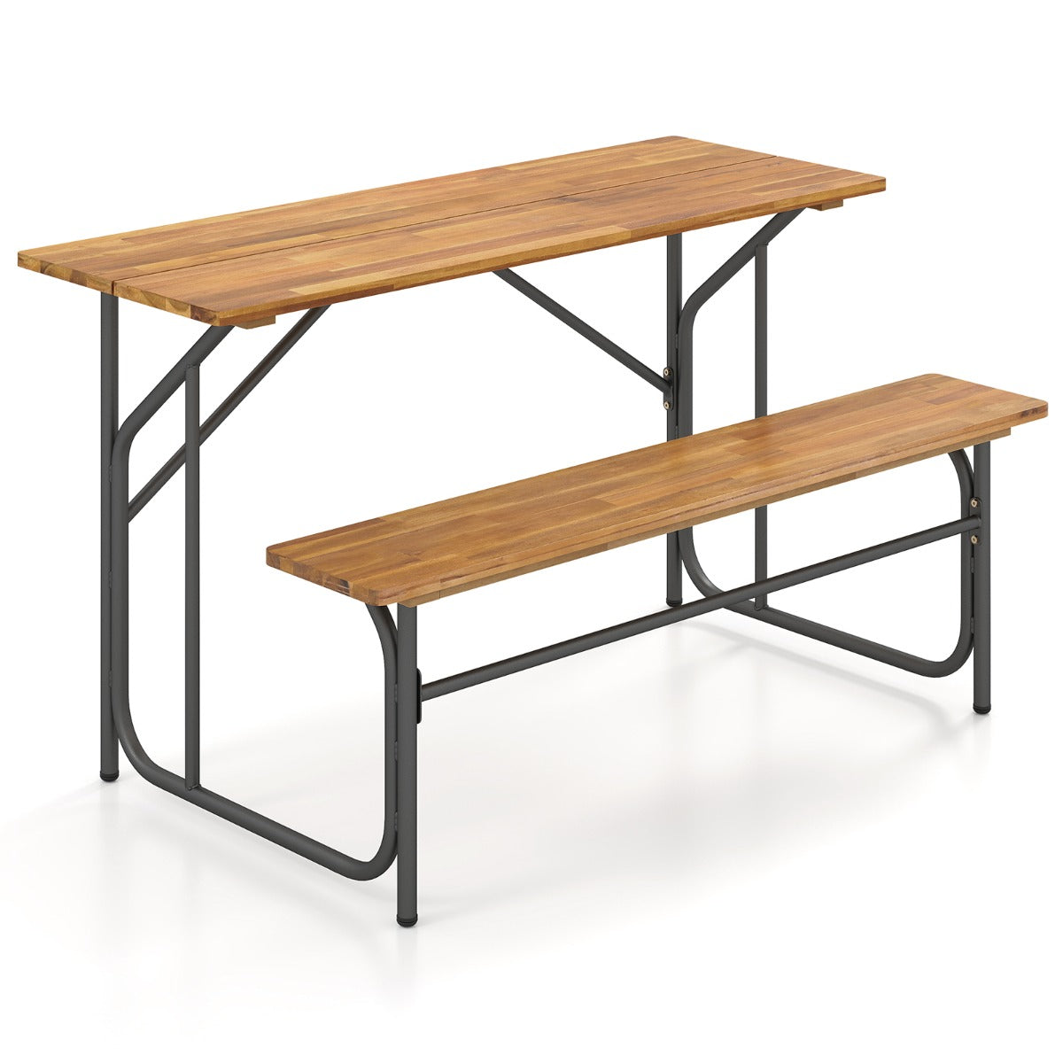 Livsk costway tweezits tuintafel en stoelset picknicktafel met stoelen van robinia eetmeubilair voor buiten 1 1
