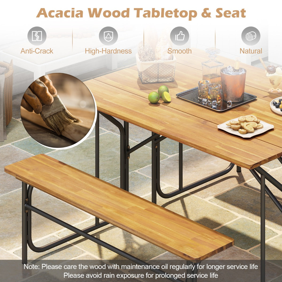 Livsk costway tweezits tuintafel en stoelset picknicktafel met stoelen van robinia eetmeubilair voor buiten 4