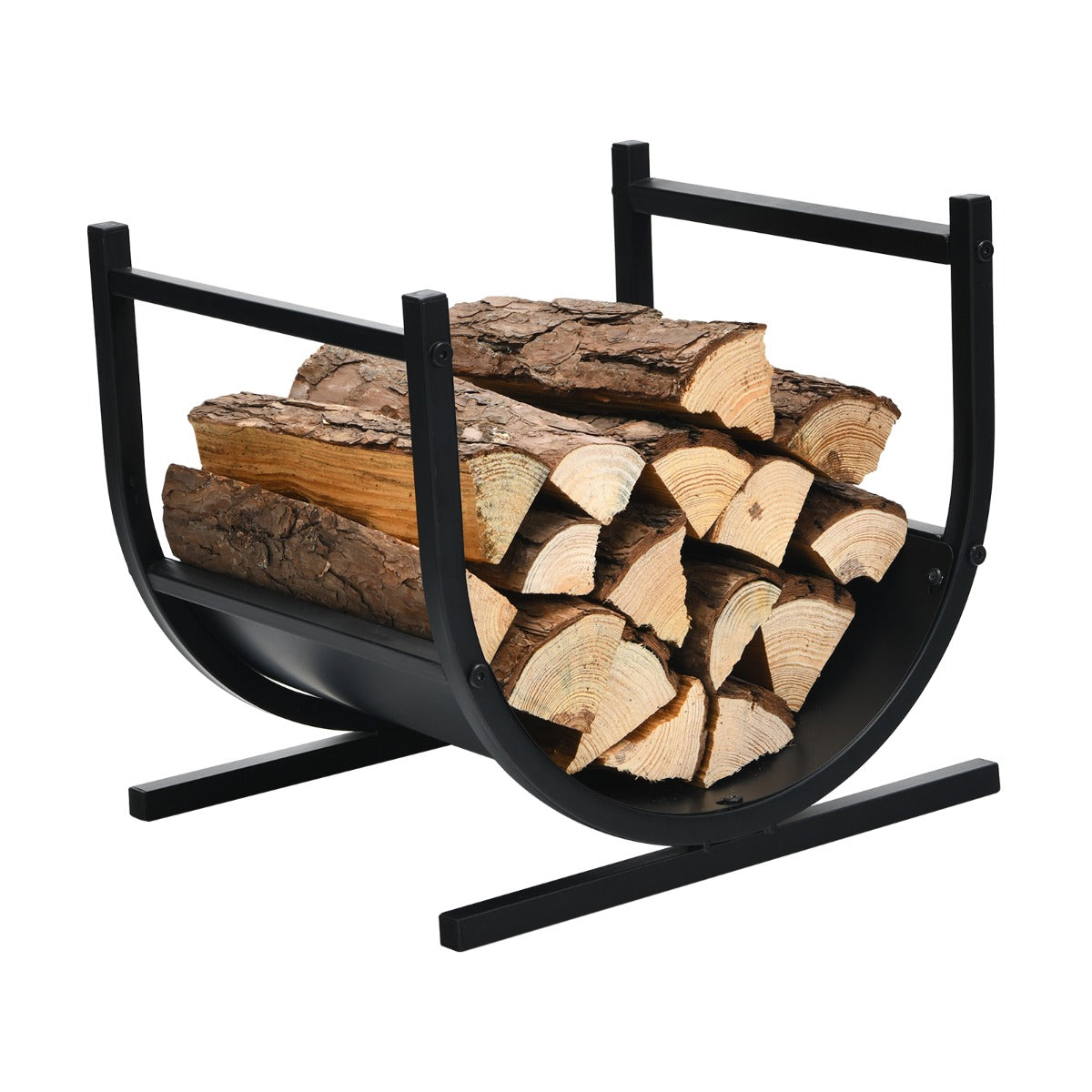 LIVSK Haardhoutrek - Stevig U-vormig Ontwerp - 30 kg Capaciteit - Houdt Hout Droog - 43 x 37 x 39,5 cm - Zwart