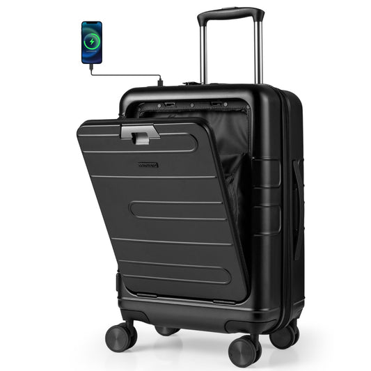 LIVSK Uitbreidbare Cabinekoffer - Lichtgewicht PC-hardshell - TSA-slot - 4 Draaiwielen - 40L - 37 x 25,5 x 56 cm - Zwart