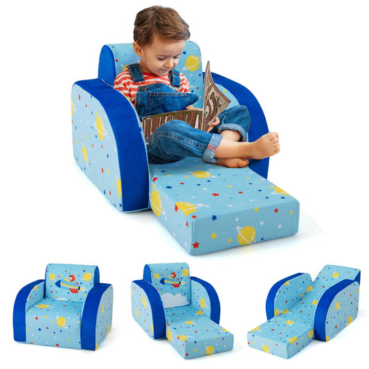 LIVSK 3-in-1 Kinderslaapbank - Zachte Velours Stof - Veiligheidsrits - Ergonomische Rugleuning - Tot 50 kg - Blauw