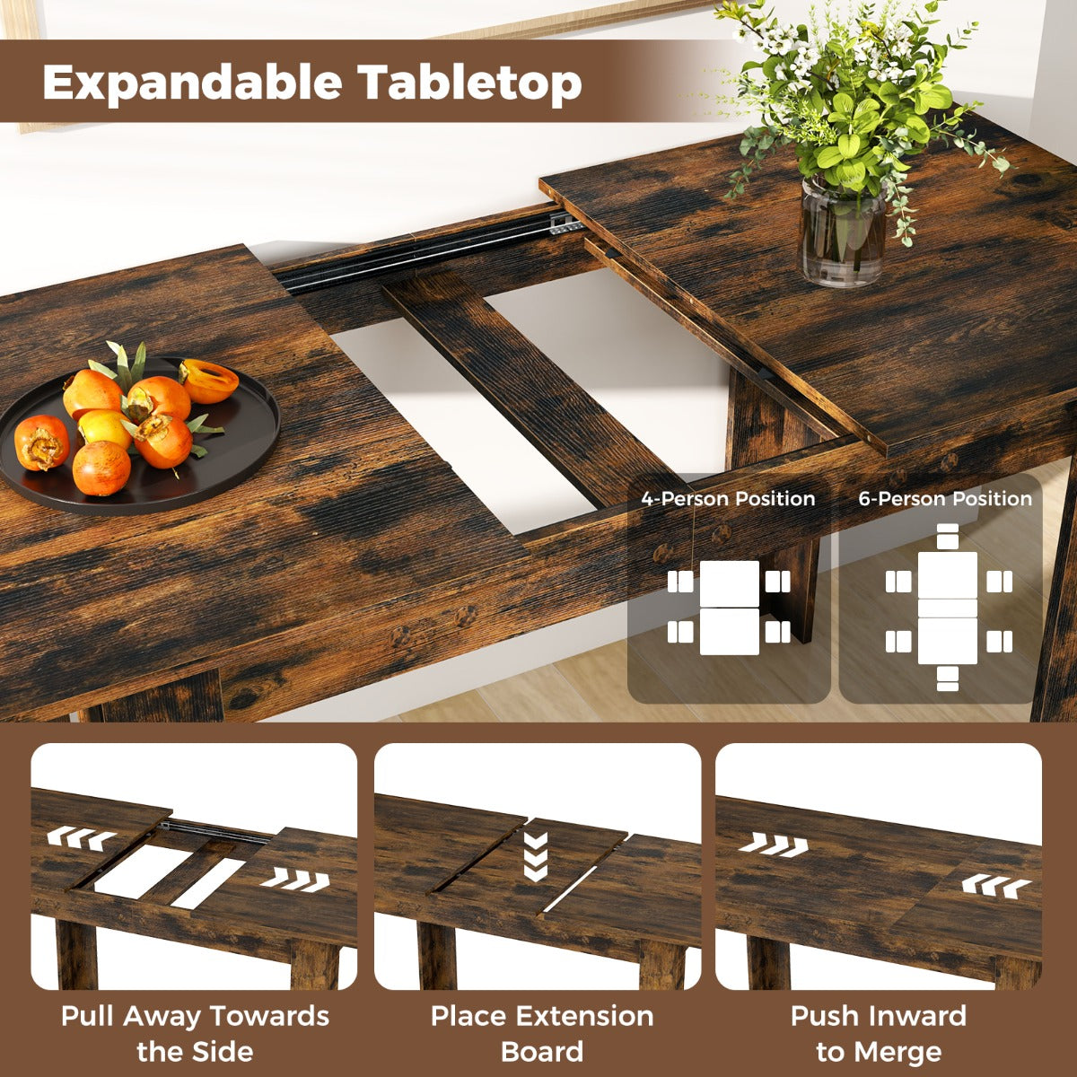Livsk costway uitschuifbare eettafel moderne keukentafel met verstelbaar tafelblad l vormige poten ruimtebesparend meubilair in industriele stijl 5