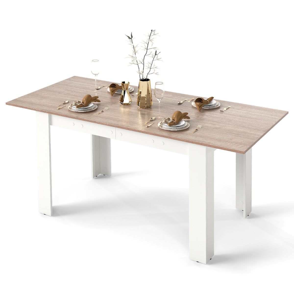 Livsk costway uitschuifbare eettafel moderne keukentafel met verstelbaar tafelblad l vormige poten ruimtebesparend meubilair in industriele stijl naturel