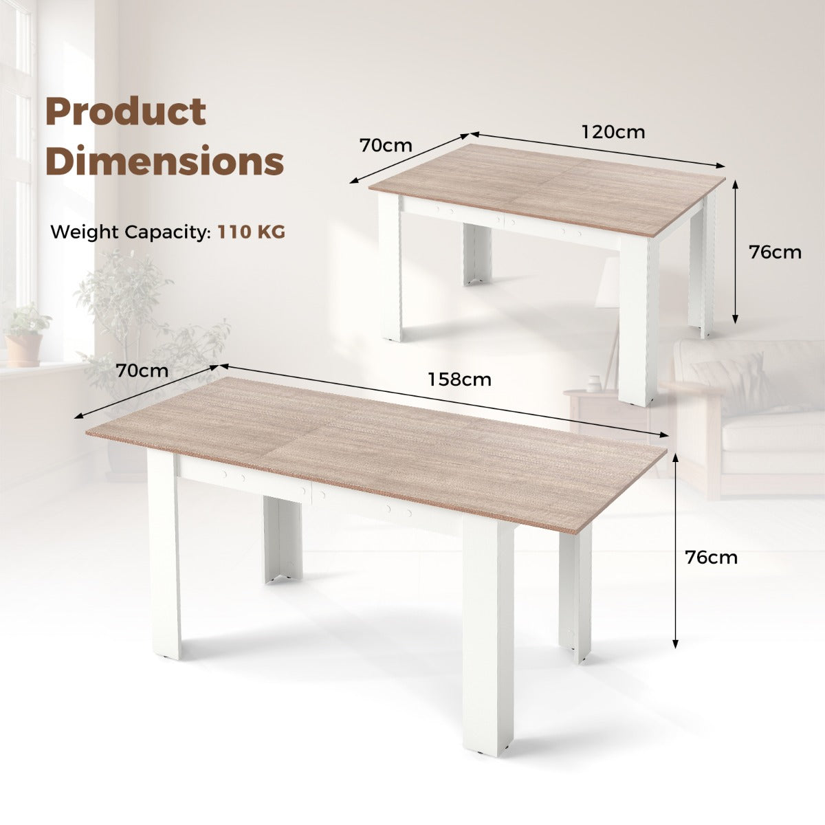 Livsk costway uitschuifbare eettafel moderne keukentafel met verstelbaar tafelblad l vormige poten ruimtebesparend meubilair in industriele stijl naturel