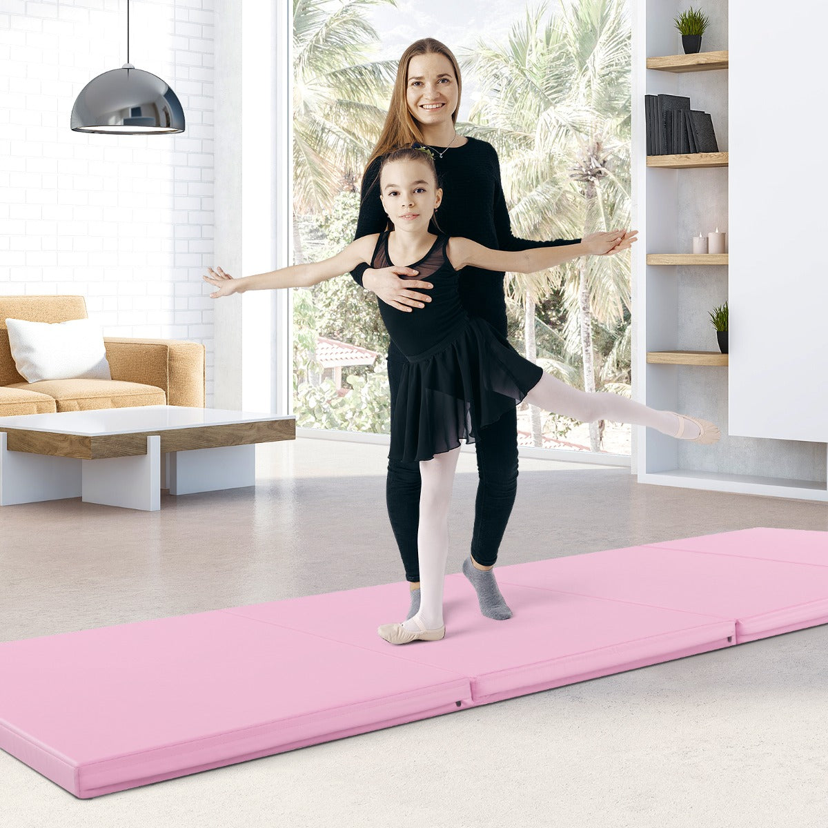 Livsk costway uitschuifbare kinderbeugel en opvouwbaar matje met handvatten opvouwbare driehoekige beugel en matje met 4 panelen