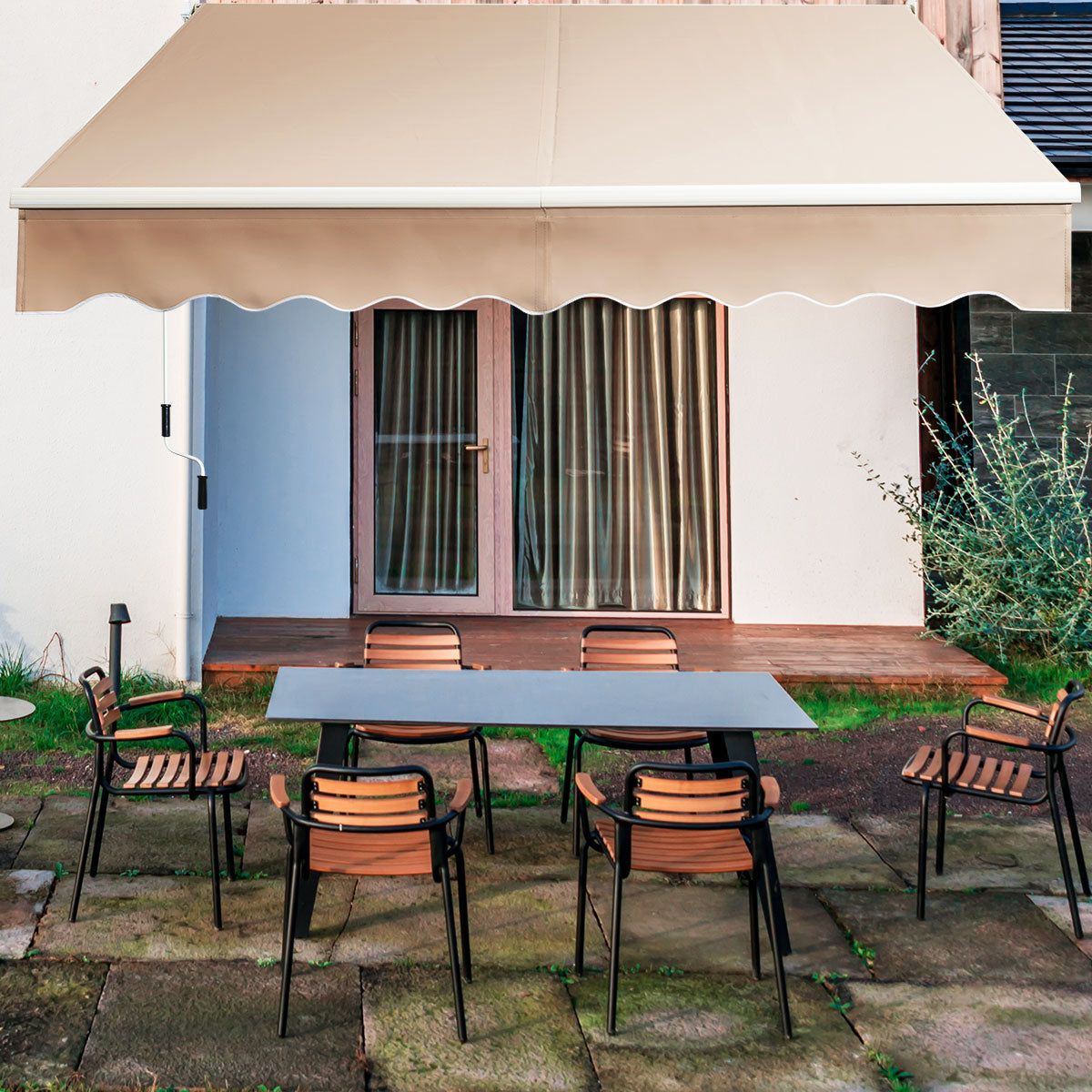 LIVSK Uitschuifbare Luifel - Handmatig In- en Uitschuiven - Verstelbare Hoek 40°-100° - Duurzaam Aluminium en Polyester - Beige