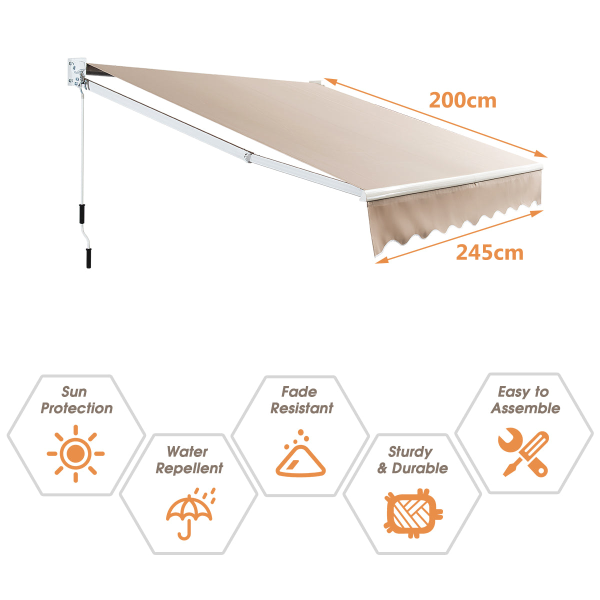 LIVSK Uitschuifbare Luifel - Handmatig In- en Uitschuiven - Verstelbare Hoek 40°-100° - Duurzaam Aluminium en Polyester - Beige