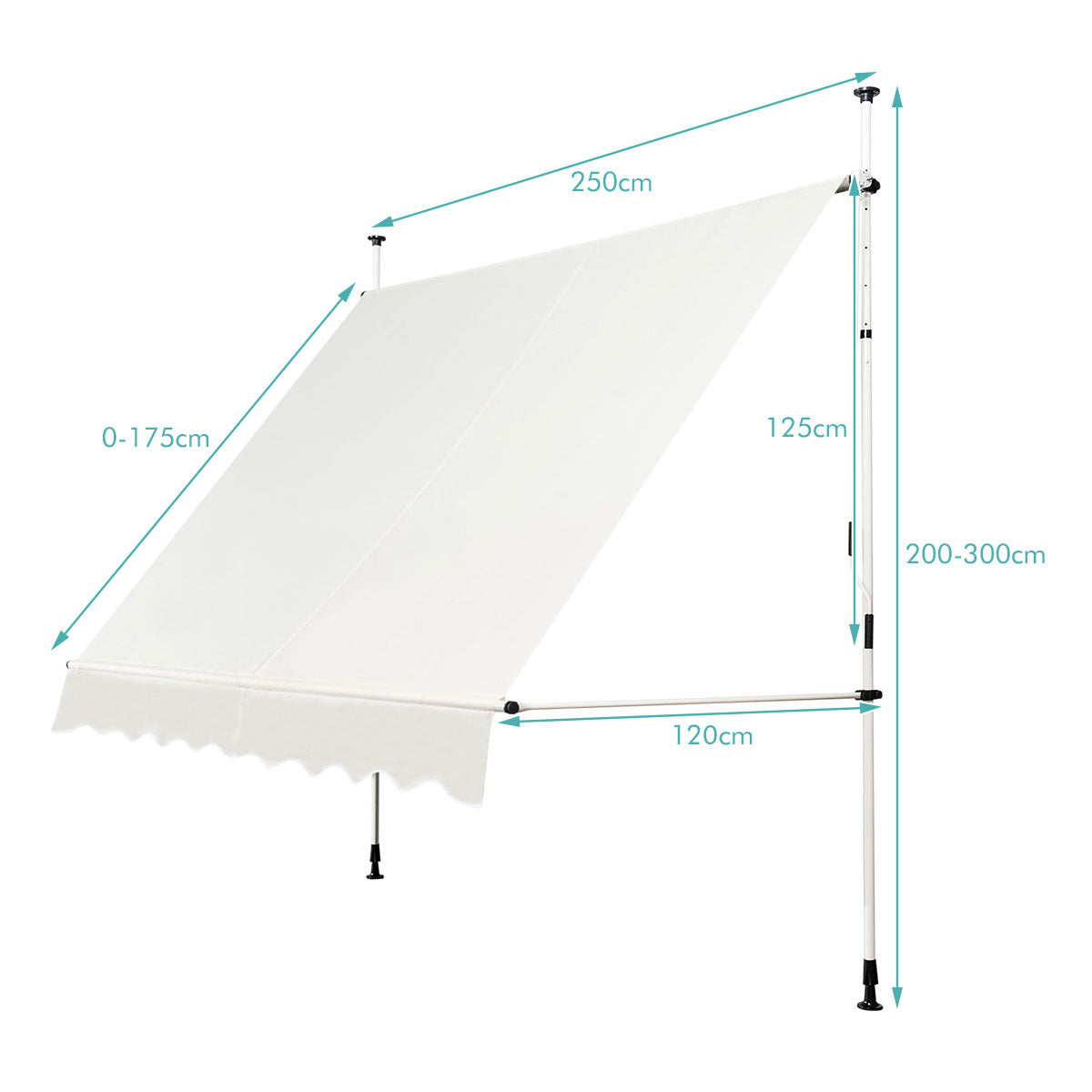 LIVSK Intrekbaar Zonnescherm - Verstelbaar met Handzwengel - Duurzaam Aluminium en Oxford-stof - Weerbestendig - 250 x 120 cm -