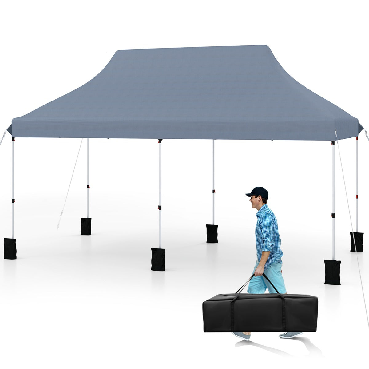 LIVSK Uitschuifbare Partytent 300 x 600 cm - Waterdicht - Verstelbare Hoogte - Voor 15-20 Personen - Draagtas - Grijs
