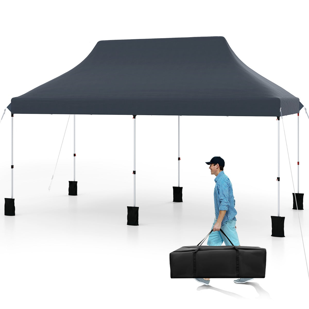 LIVSK Tuinpaviljoen 300 x 600 cm - Waterdicht en Opvouwbaar - Verstelbare Hoogte 296/306/316 cm - Voor 15-20 Personen - Zwart