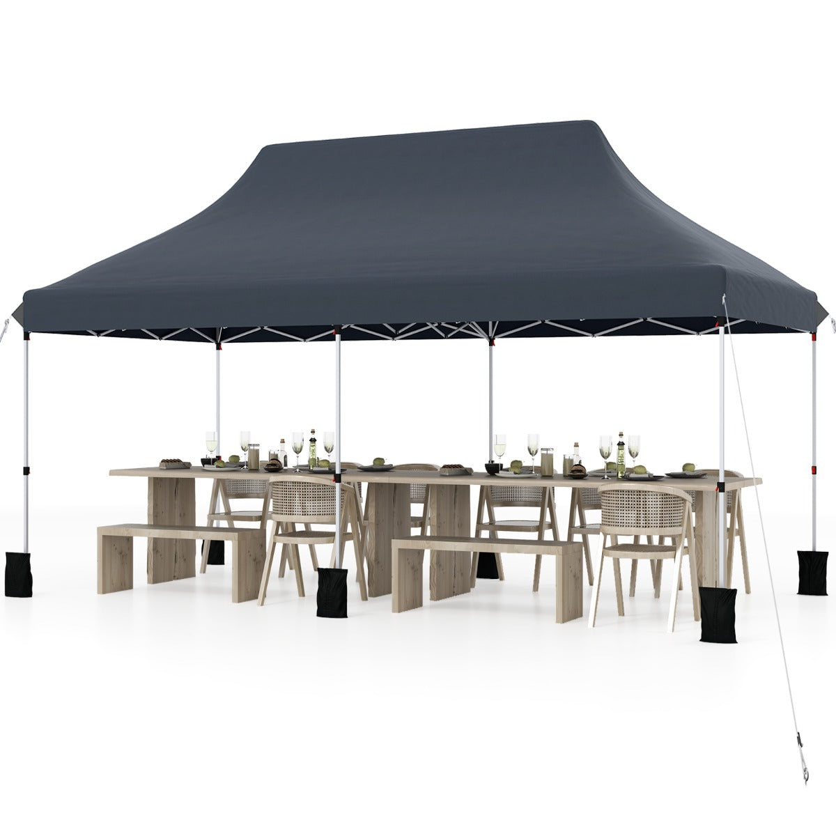 LIVSK Tuinpaviljoen 300 x 600 cm - Waterdicht en Opvouwbaar - Verstelbare Hoogte 296/306/316 cm - Voor 15-20 Personen - Zwart