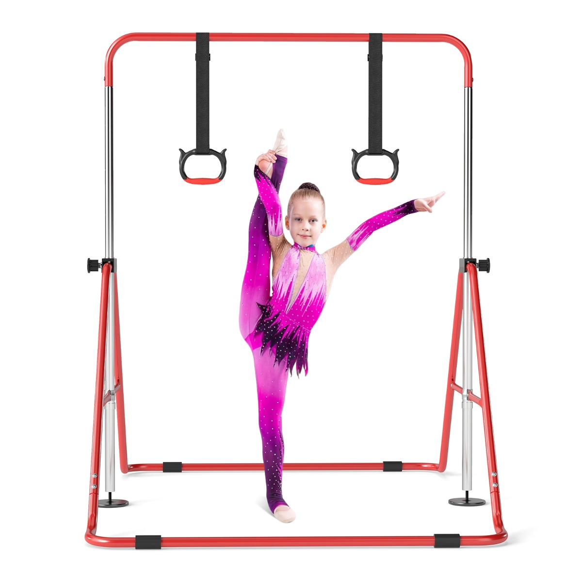 Livsk costway uitschuifbare turnstang voor kinderen 4 voudig in hoogte verstelbare rekstok met stabiel metalen frame 1