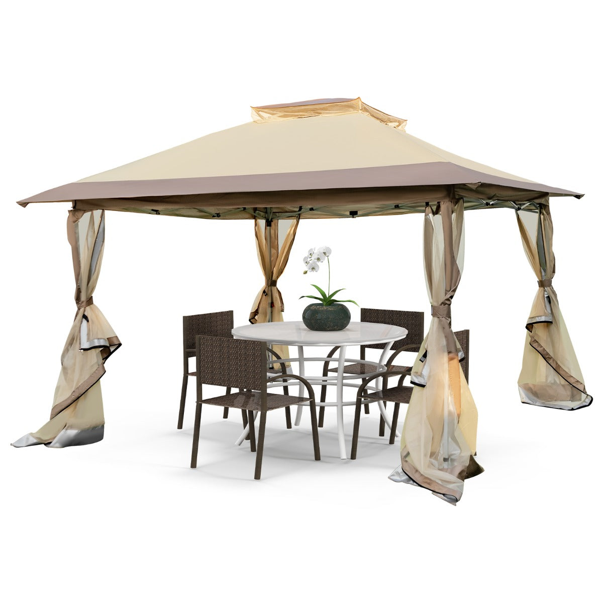 LIVSK Draagbaar Pop-up Tuinpaviljoen - Geventileerd met Netwanden - Waterdicht en UV-bescherming - 360 x 360 cm - Grijs