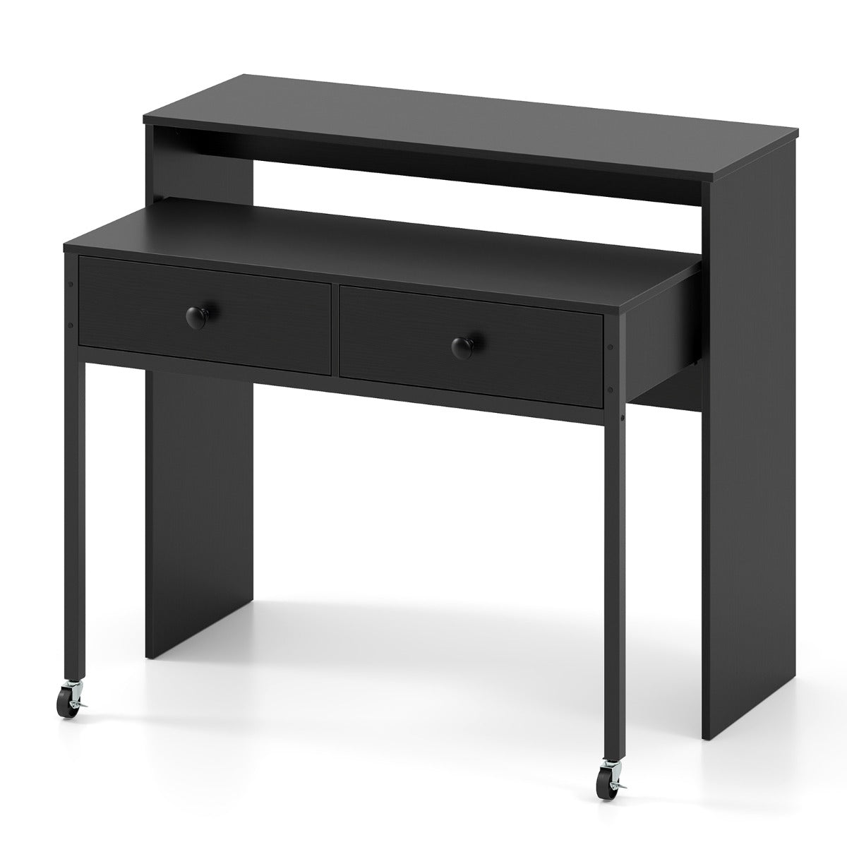 LIVSK Uitschuifbaar Bureau met 2 Lades - Vergrendelbare Wielen - Flexibel Ontwerp - 100 x 63 x 88 cm - Zwart