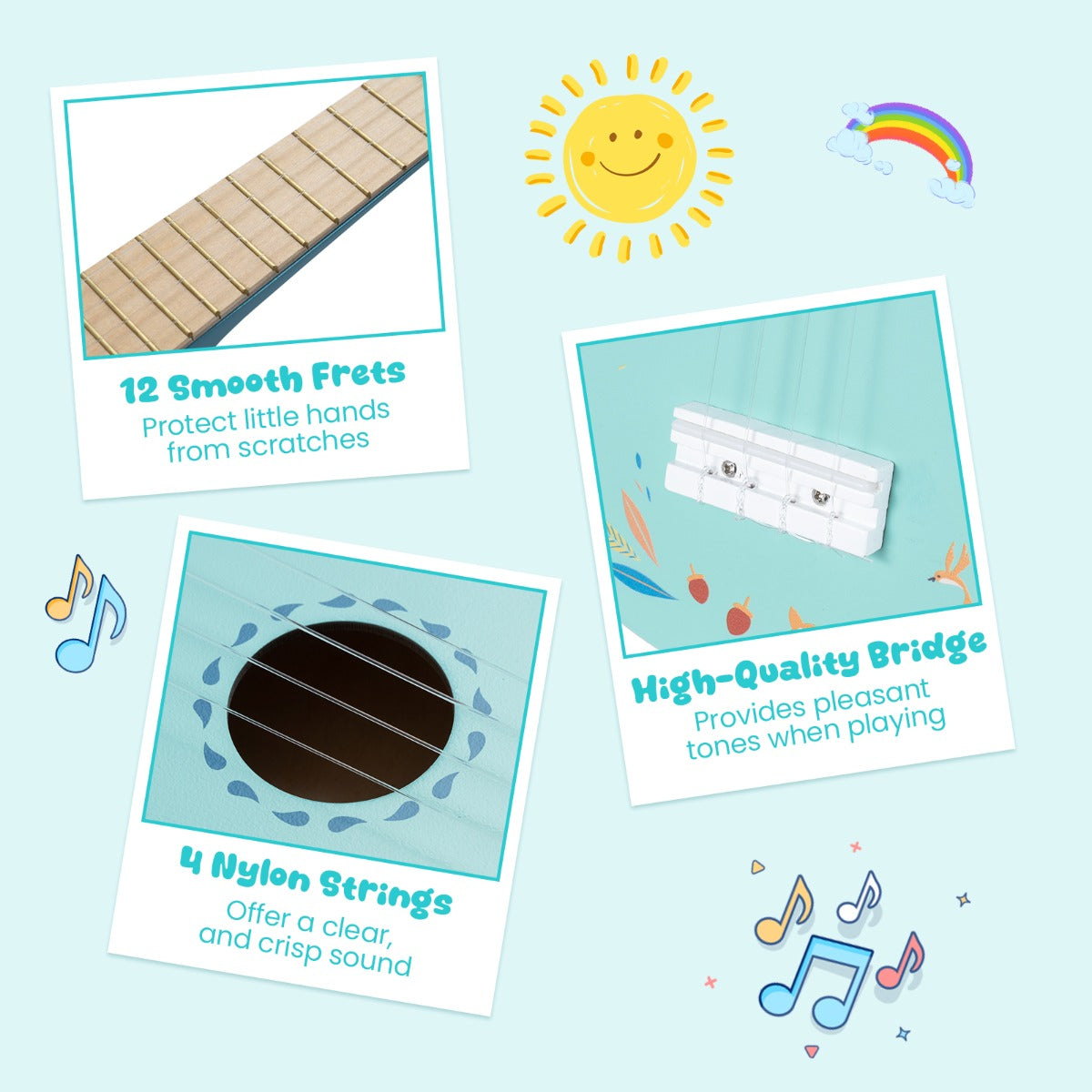 Livsk costway ukelele gitaar voor kinderen mini ukelele met 4 snaren en lindehouten body voor kinderen vanaf 3 jaar 4