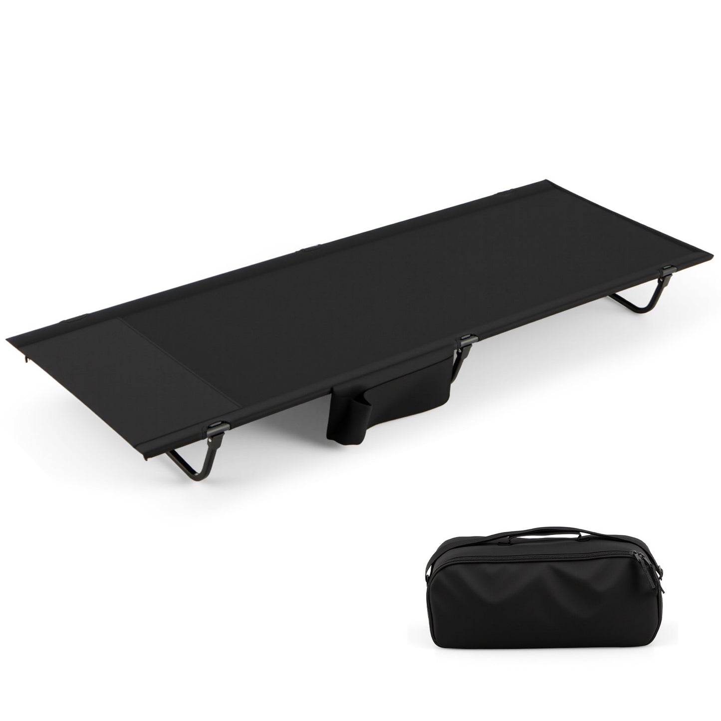 LIVSK Opvouwbaar Campingbed - Draagvermogen 150 kg - Kussencompartiment - Zijvak - Lichtgewicht - 193 x 70 x 18 cm - Zwart