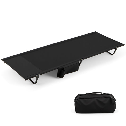 LIVSK Opvouwbaar Campingbed - Draagvermogen 150 kg - Kussencompartiment - Zijvak - Lichtgewicht - 193 x 70 x 18 cm - Zwart