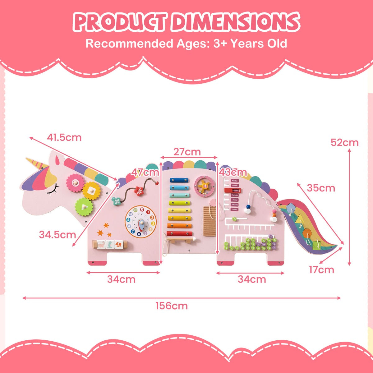Livsk costway unicorn activity board busy board panel geschikt voor peuters 11 in 1 montessori houten sensorisch bord 2 2