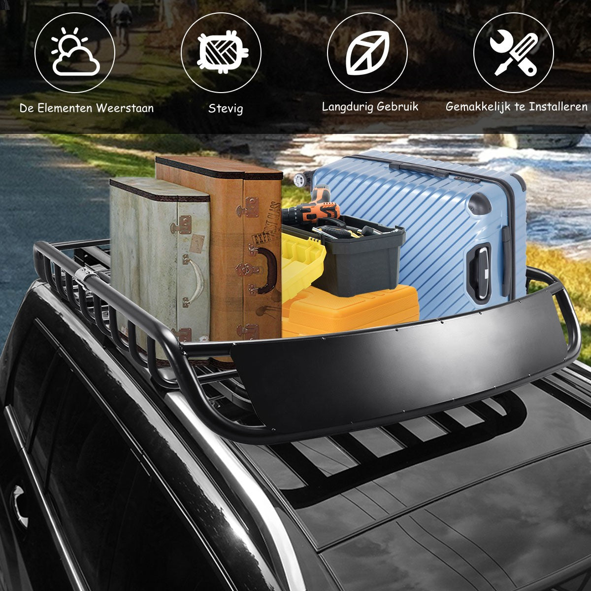 LIVSK Dakrek van Staal - Zware Constructie - Voor 100 kg - 16,5 cm Hoog - Eenvoudig te Installeren - Zwart