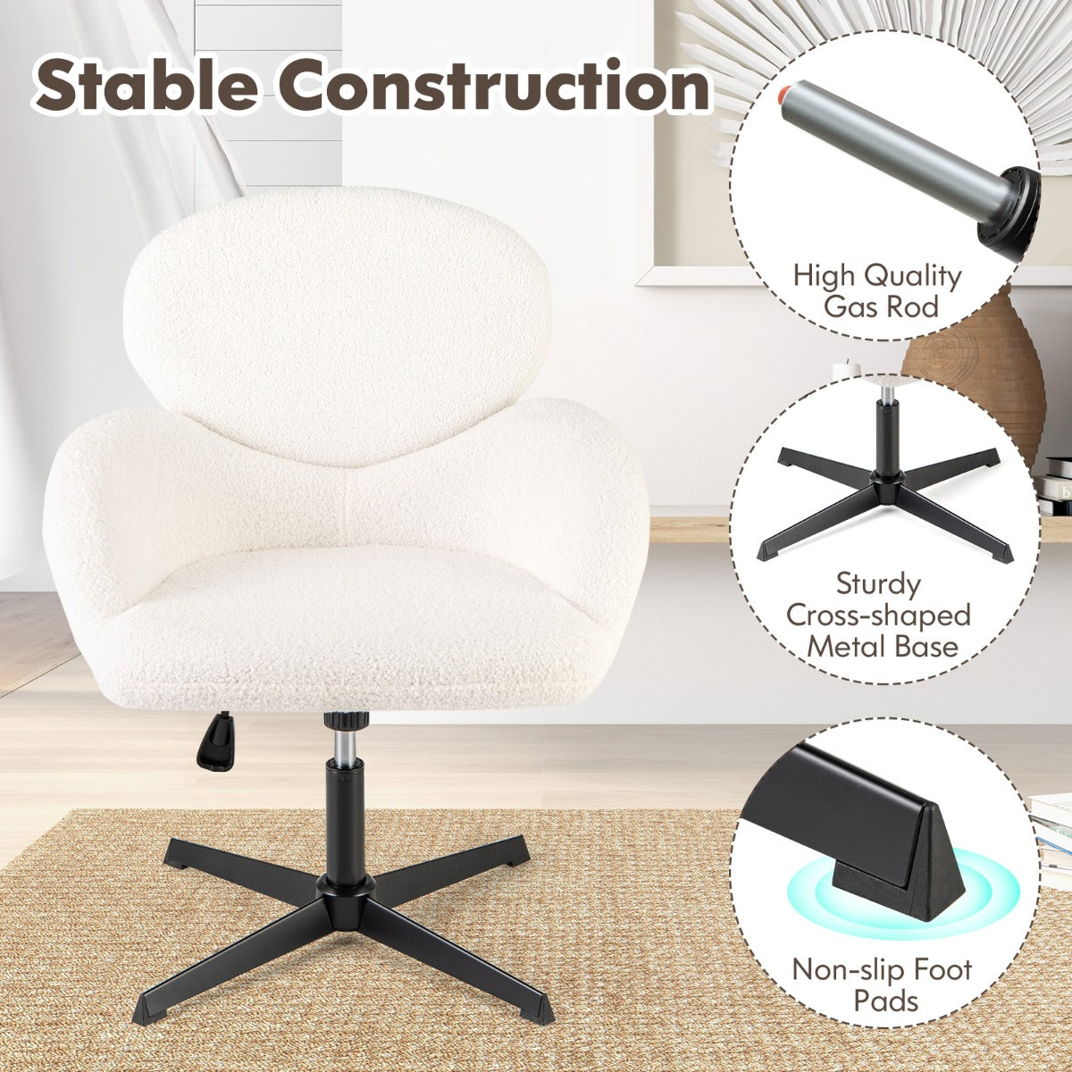 LIVSK Ergonomische Bureaustoel - Brede Zitting 60 x 50 cm - Verstelbare Zithoogte 42-54 cm - Kantelfunctie - Draaibaar - Wit
