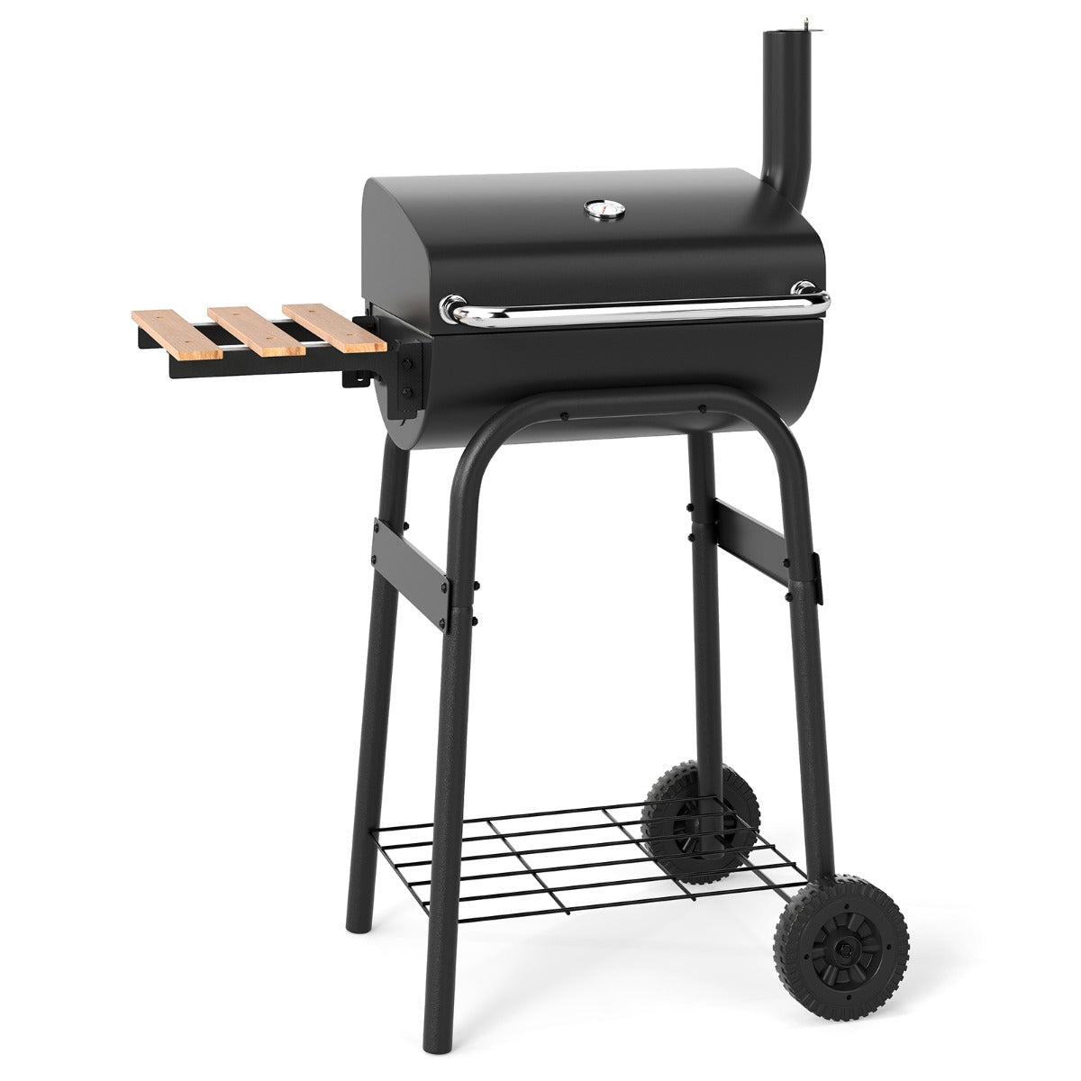 Livsk costway vatenvormige houtskoolbarbecue draagbare barbecue voor buiten met opklapbare zijtafels thermostaat en opbergvak 1 1