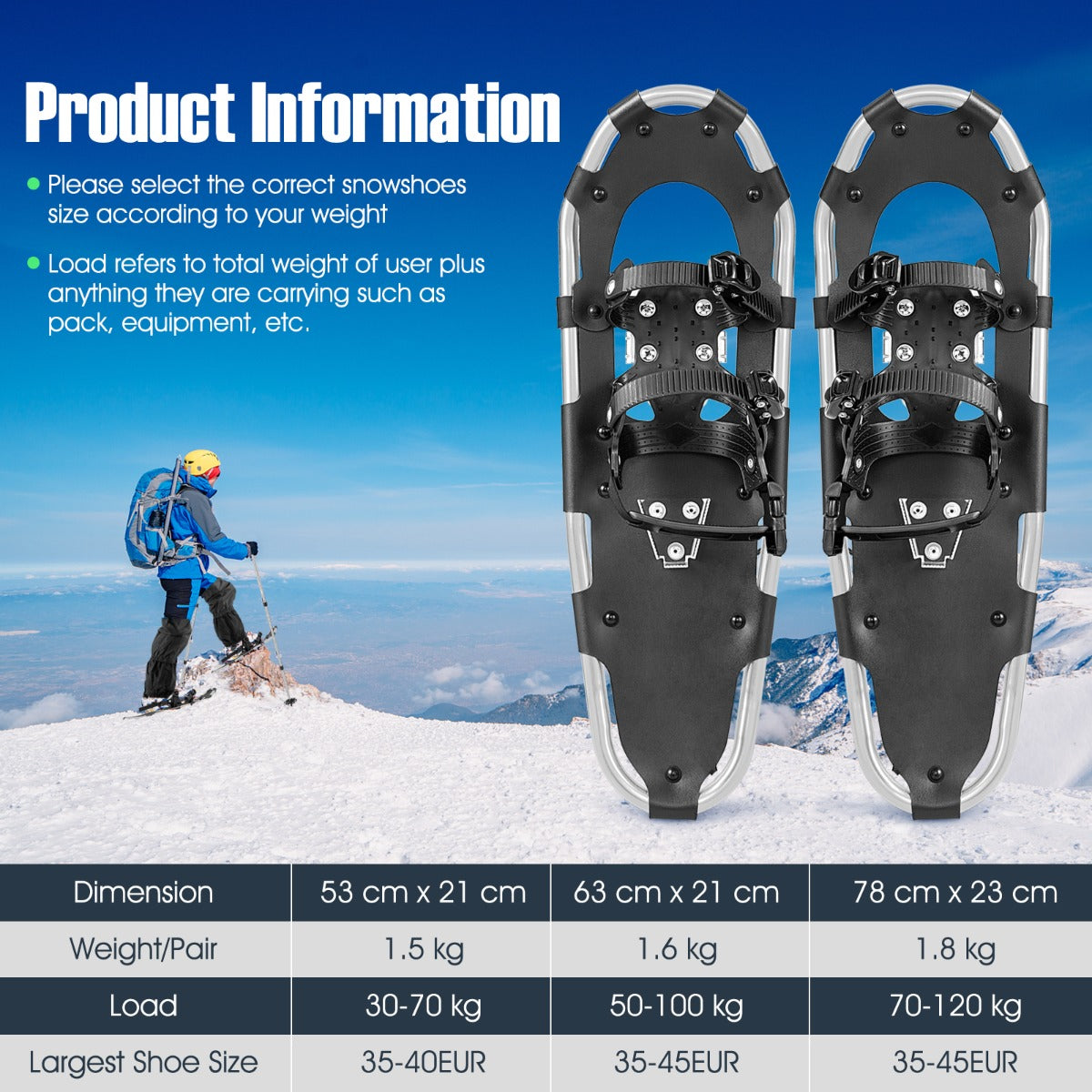 LIVSK Sneeuwschoenen-set - Robuust Aluminium - PE-bekleding tot -40℃ - Verstelbare Trekkingstokken - Inclusief Draagtas - Zilver