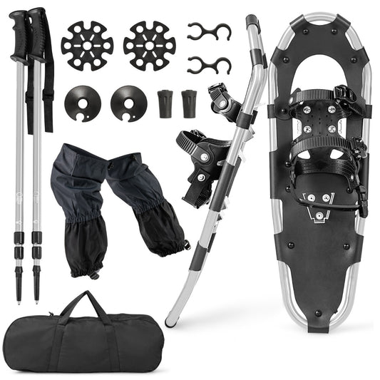 LIVSK Sneeuwschoenen-set - Robuust Aluminium - PE-bekleding tot -40℃ - Verstelbare Trekkingstokken - Inclusief Draagtas - Zilver