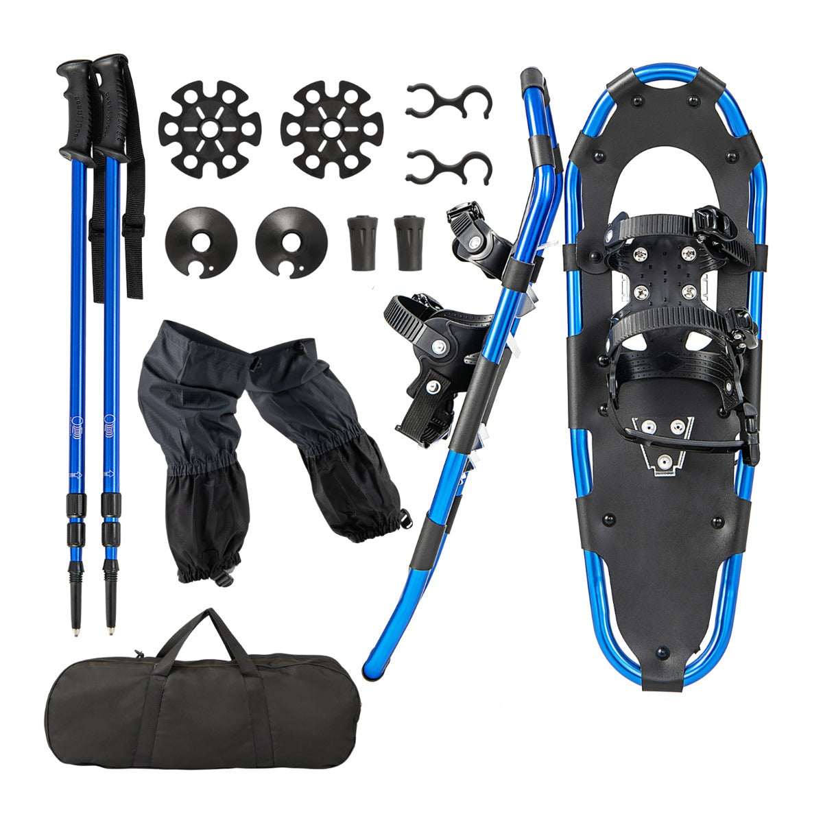 LIVSK Sneeuwschoenenset - Lichtgewicht Aluminium Frame - PE-bekleding tot -40℃ - Verstelbare Trekkingstokken - 63 cm - Blauw
