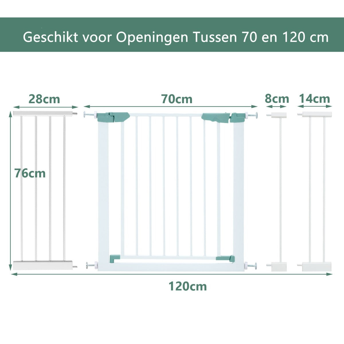 Livsk costway veiligheidshekje extra hoog en breed met verlengstukken en montagesets 70 120 cm breed zelfsluitend voor babys en huisdieren wit 2