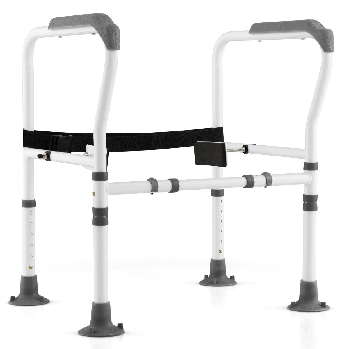 LIVSK Verstelbare Toiletveiligheidsleuning - Opklapbaar - Robuust Koolstofstaal - Eenvoudige Montage - Tot 136 kg - Grijs + Wit