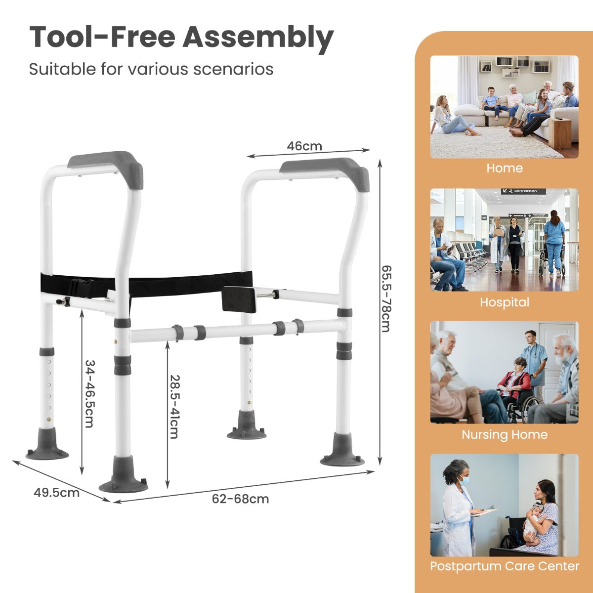 LIVSK Verstelbare Toiletveiligheidsleuning - Opklapbaar - Robuust Koolstofstaal - Eenvoudige Montage - Tot 136 kg - Grijs + Wit