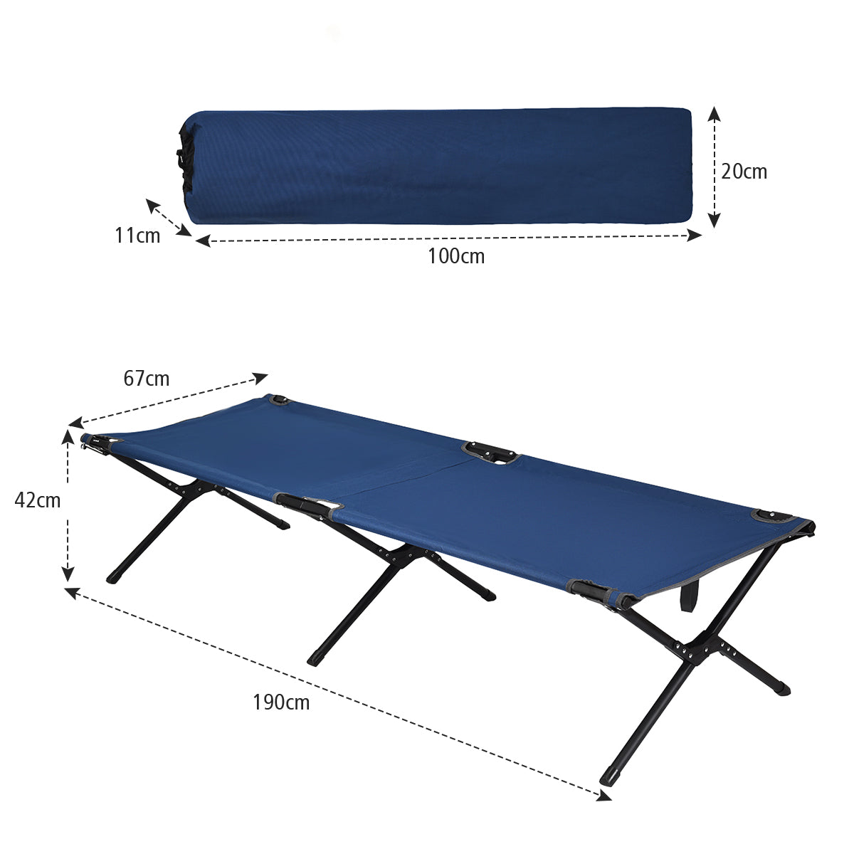 LIVSK Opvouwbaar Campingbed - Robuust Metaal - Draagvermogen 136 kg - 190 x 67 x 42 cm - Inclusief Draagtas - Blauw