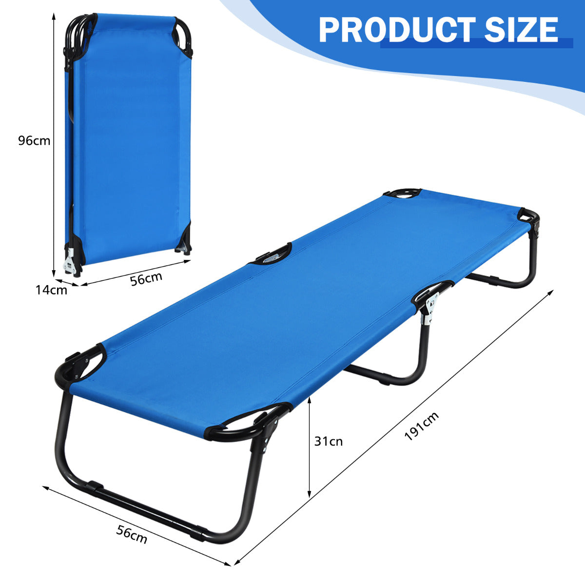 LIVSK Opvouwbaar Campingbed - Duurzaam Metaal - Eenvoudig Opzetten - Tot 150 kg - Compact 190 x 56 x 30 cm - Blauw