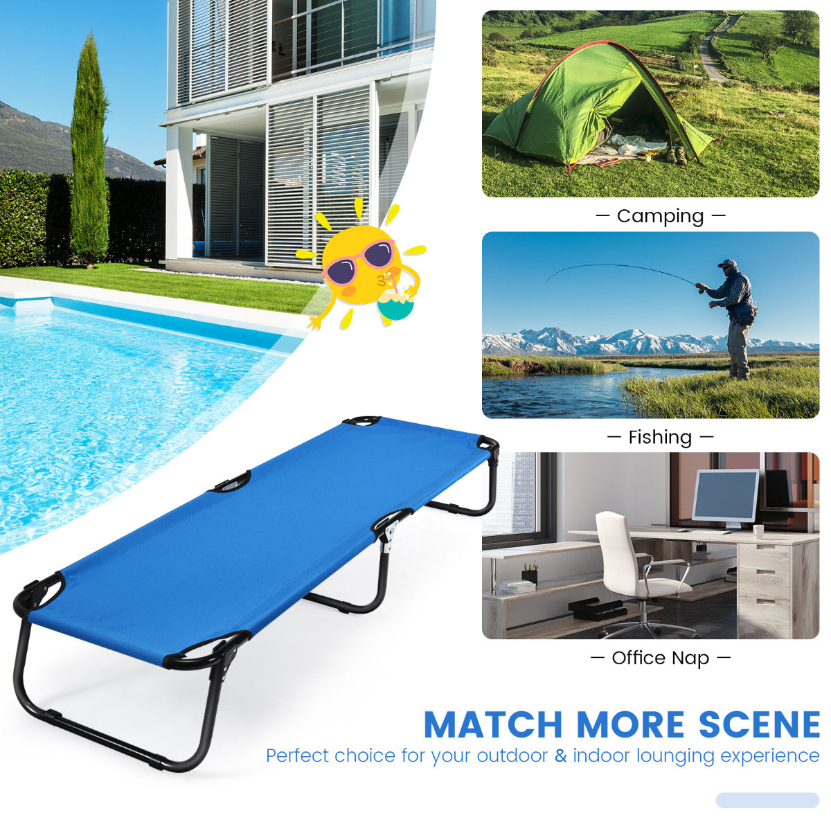 LIVSK Opvouwbaar Campingbed - Duurzaam Metaal - Eenvoudig Opzetten - Tot 150 kg - Compact 190 x 56 x 30 cm - Blauw