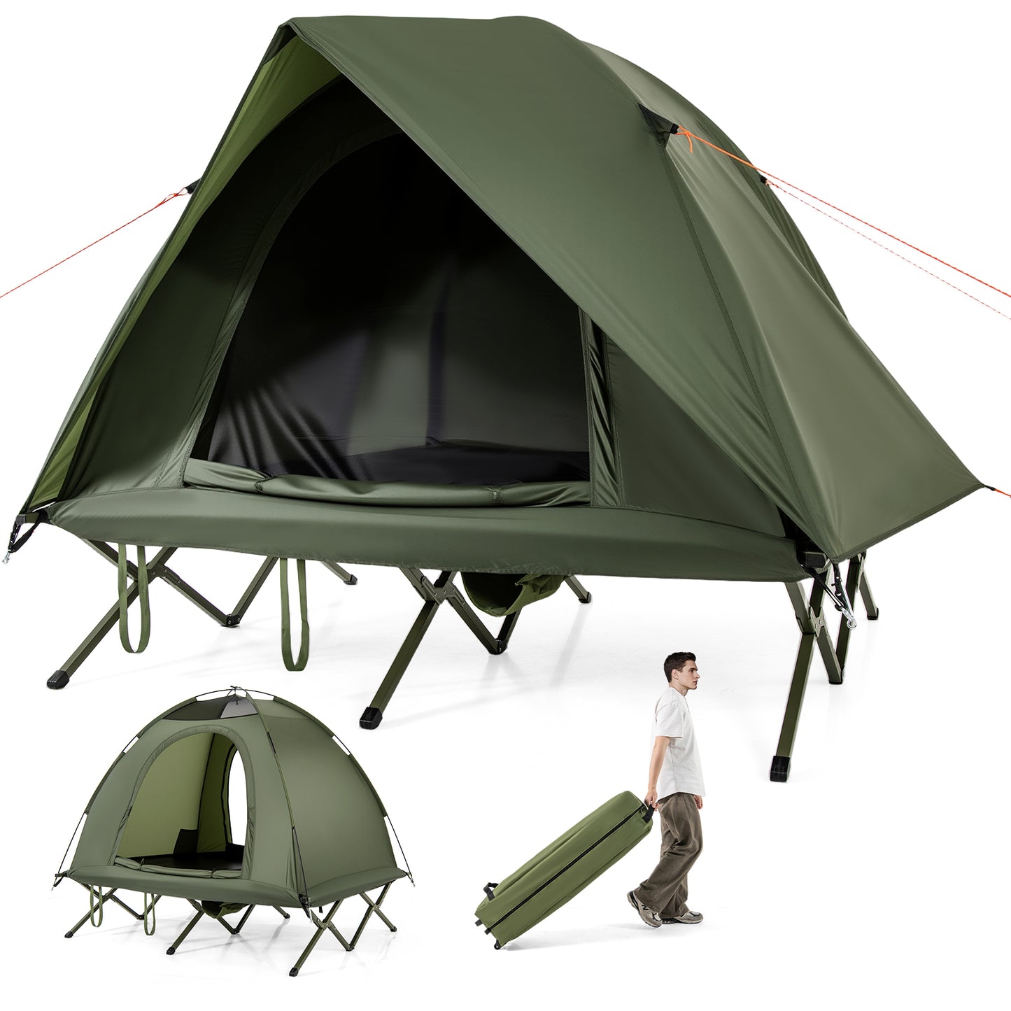 LIVSK 2-persoons Campingbed met Tent en Regenhuif - Waterbestendig - Eenvoudig op te zetten - Draagcapaciteit 300 kg - Groen
