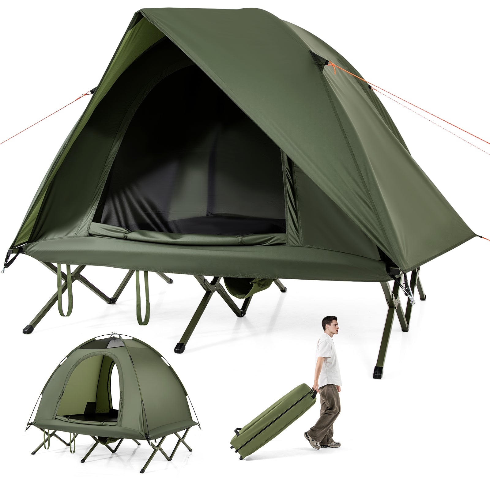 LIVSK 2-persoons Campingbed met Tent en Regenhuif - Waterbestendig - Eenvoudig op te zetten - Draagcapaciteit 300 kg - Groen