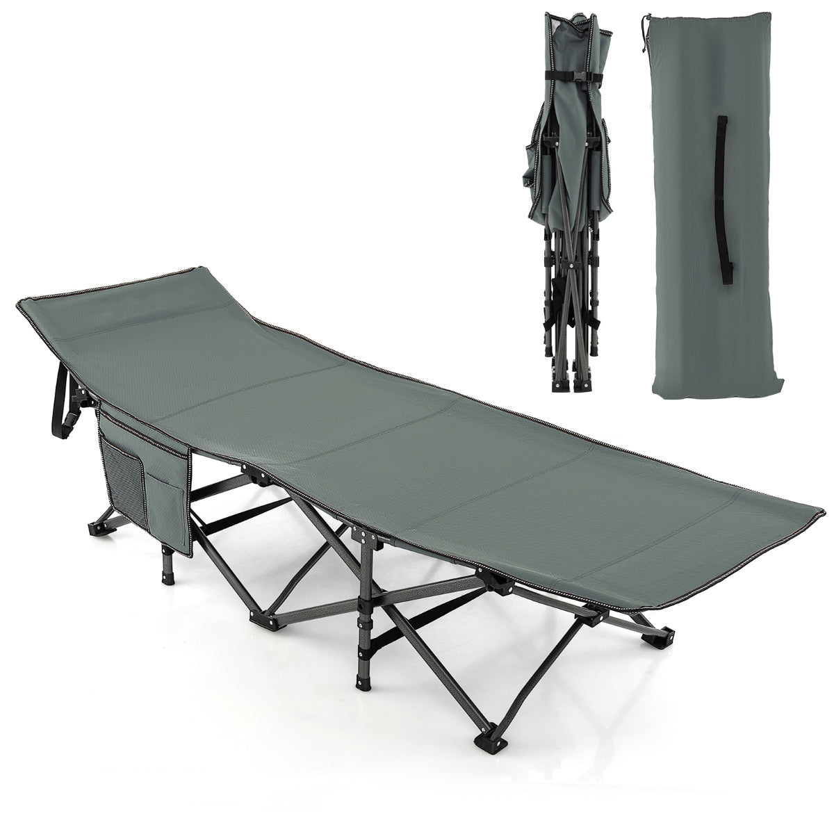 LIVSK Campingligstoel - Inklapbaar en Waterdicht - X-vormige 10-punts Structuur - Tot 272 kg - 185 x 67 x 40 cm - Grijs