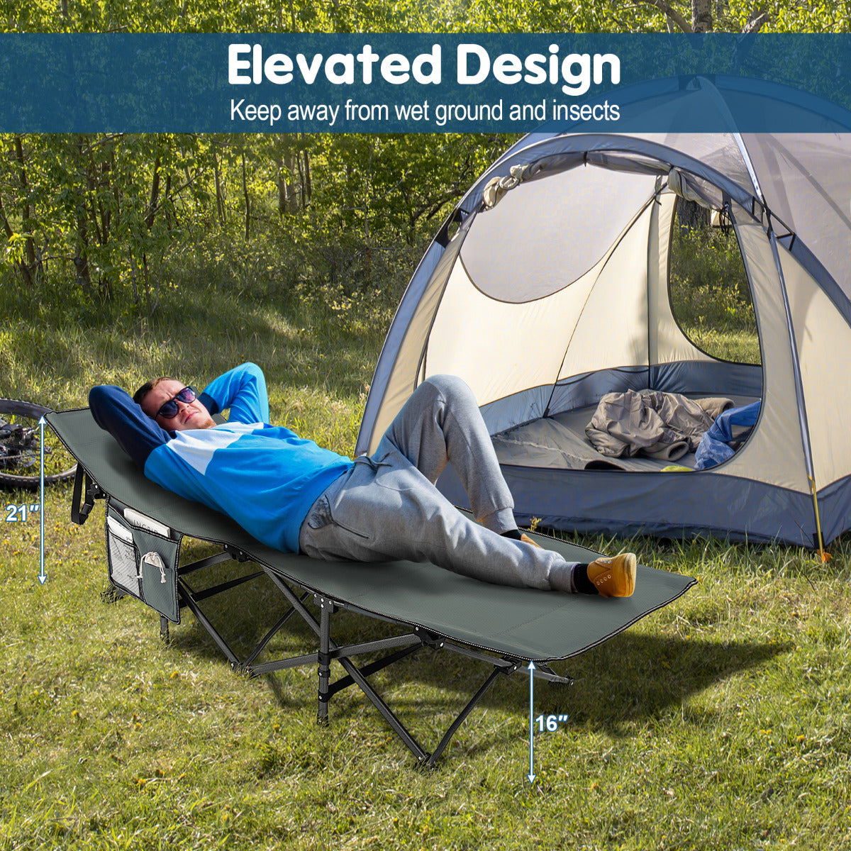 LIVSK Campingligstoel - Inklapbaar en Waterdicht - X-vormige 10-punts Structuur - Tot 272 kg - 185 x 67 x 40 cm - Grijs