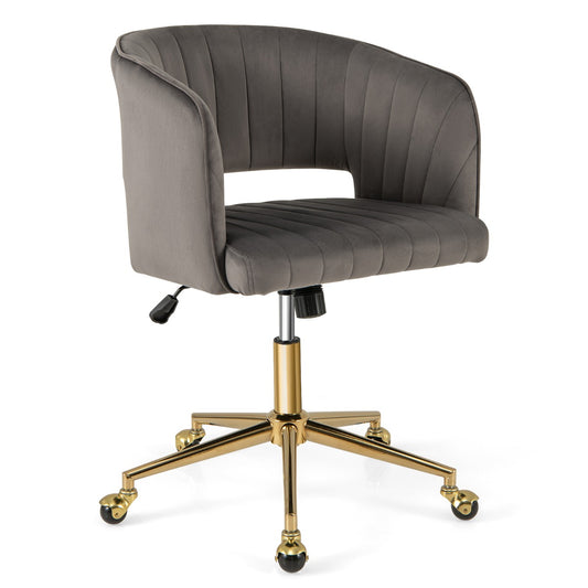LIVSK Draaibare Fluwelen Bureaustoel - Getufte Rugleuning - Verstelbaar en Kantelbaar - Luxe Gouden Basis - 68 x 60 x 80-90 cm -