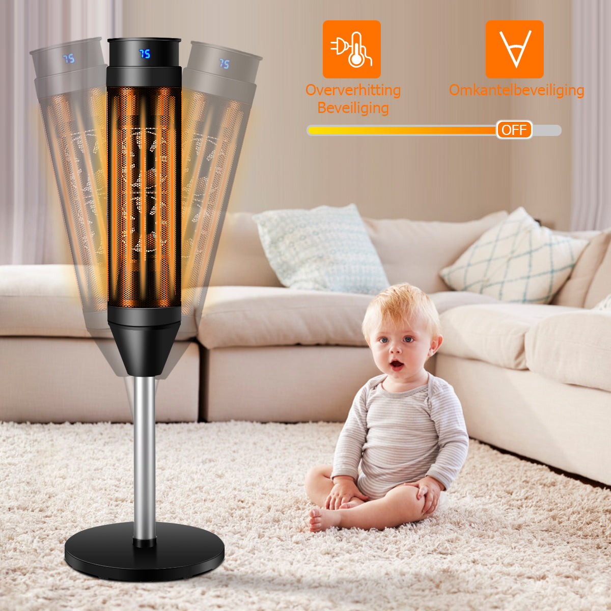 LIVSK Oscillatieverwarming - Snelle Keramische Verwarming - Digitale Thermostaat - Veilig met Oververhittingsbeveiliging - Zwart